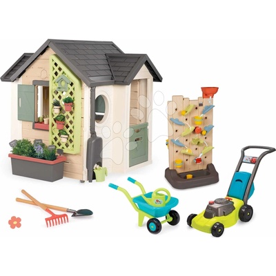 Smoby Set domček pre záhradníka a vodná stena s aktivitami Garden House Life rozšíriteľný s kvetináčmi a náradím na záhradu