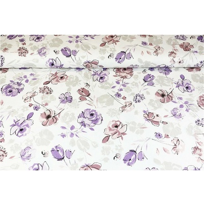 MADE IN ITALY Látka Bavlna Fialové Květy, š. 140 cm Fialová Šířka 140 cm