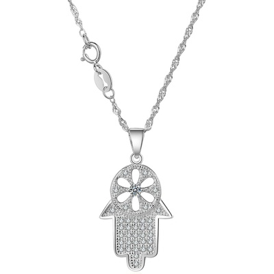 Majya Strieborný prívesok s retiazkou HAMSA 11056