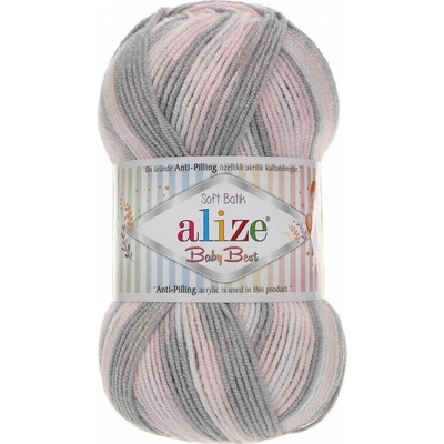 Alize příze Baby Best Batik 6664 pastelově růžová, smetanová a světle šedá