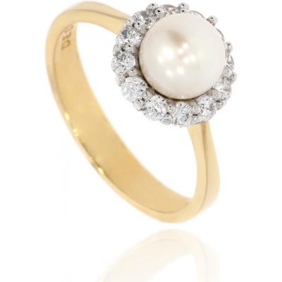 Zlatnictví Helios zlatý prsten s perlou a zirkony B45436
