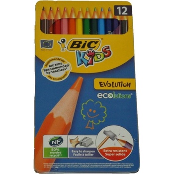 Цветни моливи Бик 12цв. дълги еволюшън метална кутия
