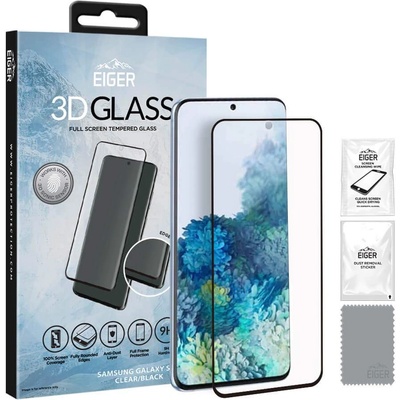Eiger 3D Glass Edge to Edge Full Screen Tempered Glass - калено стъклено защитно покритие с извити ръбове за целия дисплея на Samsung Galaxy S20 (черен-прозрачен)