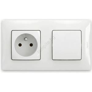 Legrand - Домашен контакт и еднополюсен ключ № 1 с рамка NILOE 250V бял (LR0017C)