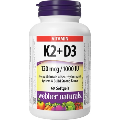 Webber Naturals Vitamin K2 + D3, 120 mcg/25 mcg, 60 софтгел капсули, Webber Naturals (3933 WN)