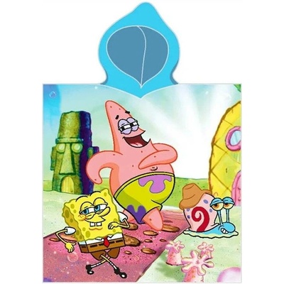 Carbotex Dětské plážové pončo bavlněná osuška s kapucí SpongeBob a Patrik 55 x 110 cm