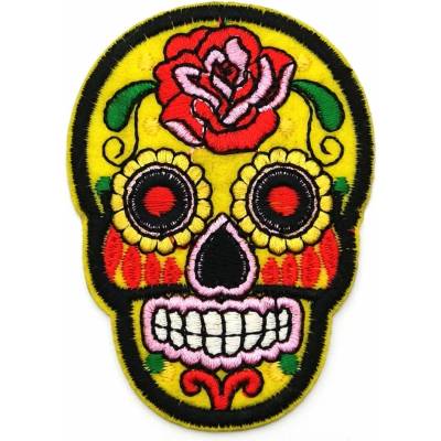 Nažehľovacia záplata - Mexická lebka - Día de Muertos - žltá