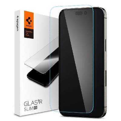 Най-висок клас стъклено защитно покритие за дисплея на iPhone 14 Pro Max - Spigen Glass. Tr Slim Tempered Glass (прозрачно) (AGL05210)