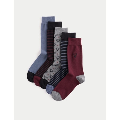 Marks & Spencer Чорапи C and F с мотив на елен, с висок дял памук, 5 чифта в опаковка Marks & Spencer военноморско синьо Marks & Spencer | Sin | МЪЖЕ | 6-8.5