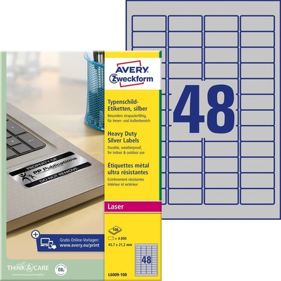 Avery-Zweckform L6009-100 45.7 x 21.2 mm poylesterová fólie stříbrná 4800 ks trvalé typové štítky