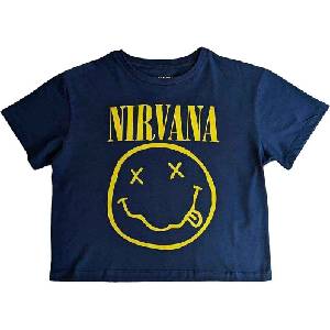 Nirvana Yellow Happy Face Flower Sniffin (Back Print) Denim Blue S Дамски Риза (NIRVCT07LD01)