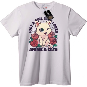 NOONEBRAND Тениска за сладки аниме и котки - L, White