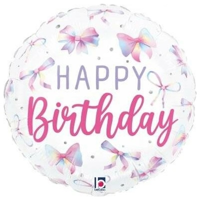 GRABO Kruh Happy Birthday mašle duhové 18" 46cm fóliový balónek