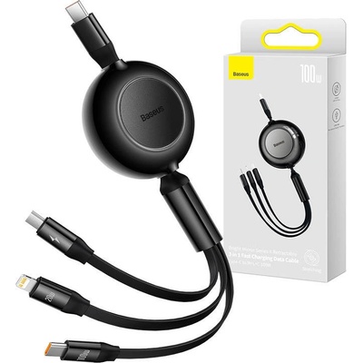 Baseus CAMJ010201 Bright Mirror 2 zatahovací 3v1 USB typu C - Micro USB + Lightning + USB typu C 3,5A, 1,1m, černý
