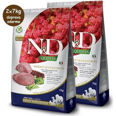 N&D Quinoa Dog Adult Medium & Maxi Grain Free Weight Management Lamb 2 x 7 kg