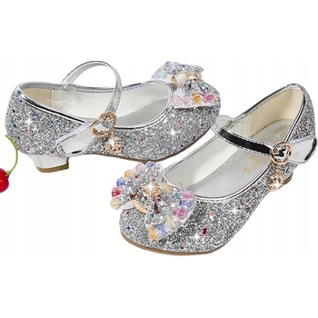 Sandále balerínky trblietavé pre dievčatko strieborné