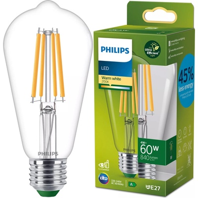 Philips Edison E27 ST64 4W = 60W 840lm 2700K Teplé vlákno LED žiarovky Ultra Efficient