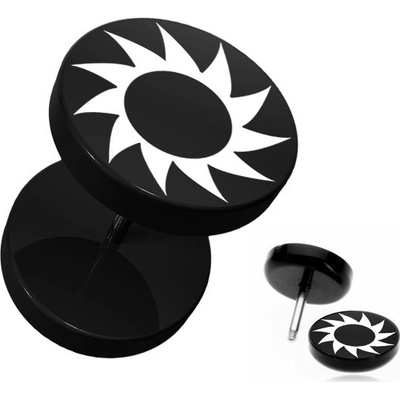 Šperky eshop falešný piercing do ucha z akrylu černý kruhový ozubené kolečko PC34.20