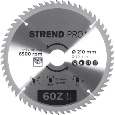 Kotúč Strend Pro TCT 210x2.6x30/20 mm 60T, na drevo, pílový, SK plátky