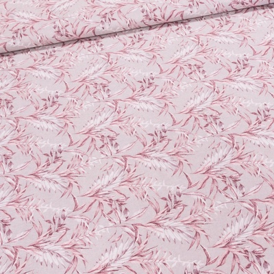 Směsové plátno LONETA, starorůžová tráva na režné, š.140cm (látka v metráži)