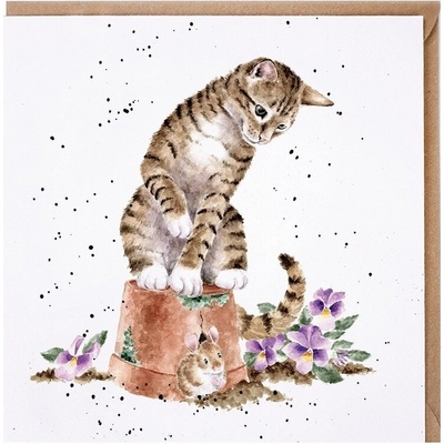 Přání Wrendale Designs "Hide and Squeak", 15x15 cm - Kočka a myš