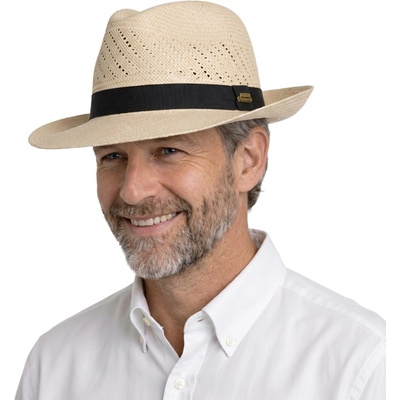 Fiebig panamský klobouk fedora UPF 50 černá stuha natur