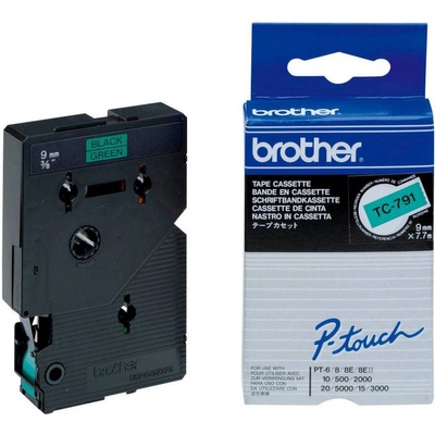 Brother P-Touch TC-791 black on green 9mm (TC-791)