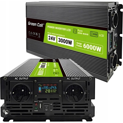 Green Cell INVGC24P3000LCD 24V/230V, 3000W/6000W - čistá sinusoida s LCD displejem