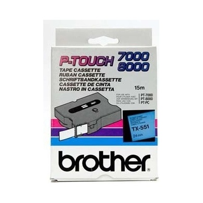 Brother, TX-551, 24mm, čierna tlač/modrý podklad, O TX551