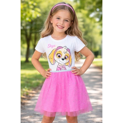 Eplusm Dívčí šaty TLAPKOVÁ PATROLA SKYE s tylovou vrstvou růžovobílé Bílorůžová – Zbozi.Blesk.cz