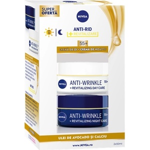Nivea Anti-Wrinkle Комплект против бръчки - Дневен и нощен крем, 55+, 2 х 50 ml