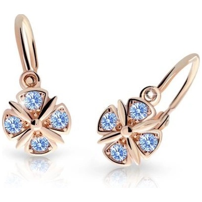 Danfil dětské náušnice C2245 z růžového zlata s kamínky Arctic Blue zapínání brizura