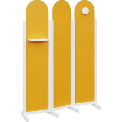 Atmosfere ROUND 219 dřevěný 3-dílný paraván mobilní výška 1900 mm rám bílá výplň žlutá odio