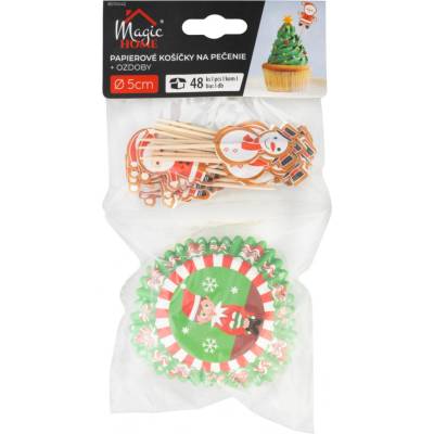 Magichome Sada 24 ks vánočních cukrářských košíčků 50 mm a 24 bodců
