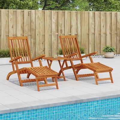 vidaXL Сгъваем и reclining шезлонг 2 pcs Натурално (3415407)