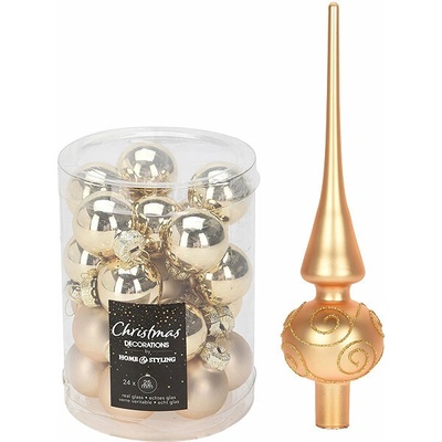 H&L Vánoční špička sklo, 25 cm Sada ozdob 24 ks, průměr 2,5 cm, lesk mat zlaté, set – Zboží Dáma