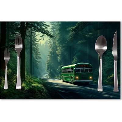 Sablio Prestieranie Zelený autobus v lese 40x30cm