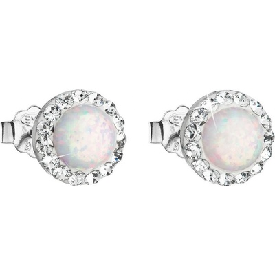 Pavona stříbrné pecky se syntetickým opálem a Preciosa krystaly kulaté 31217.1 bílé