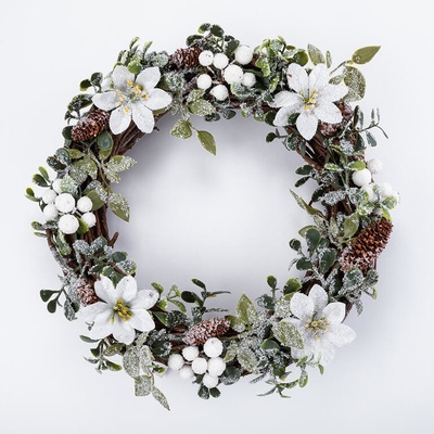 DOMMIO Vánoční věnec proutěný s bílou poinsetií 33 cm – Zbozi.Blesk.cz