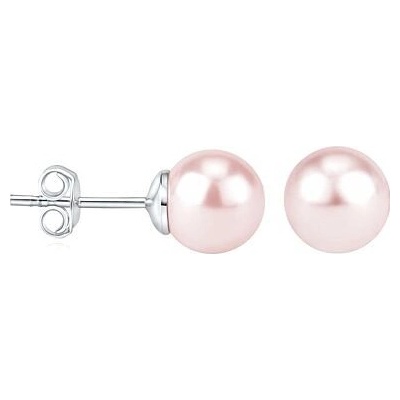 Silvego Strieborné náušnice kôstky puzetkové s ružovou perlou Swarovski Crystals VSW045LPS