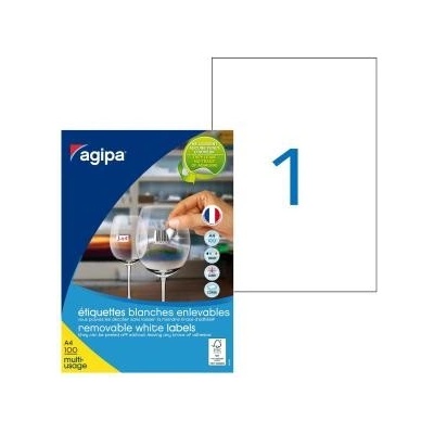 Etikety univerzálne odnímateľné 210x297mm Agipa A4 100 hárkov