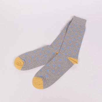 Image 1 of Свежи памучни чорапи в сиво и жълто със сини точки