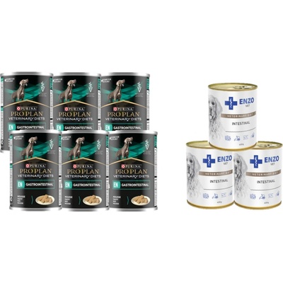 Purina Veterinary PVD EN Gastrointestinal 6 x 400 g a Enzo Vet Střevní dieta s jehněčím masem 3 x 400 g