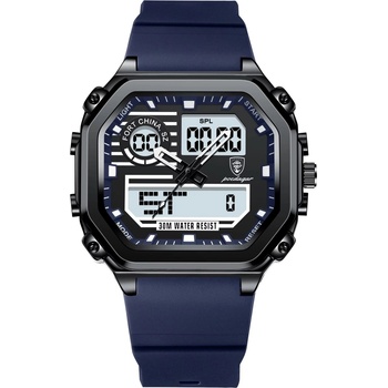 Poedagar Мъжки цифров часовник Poedagar CS1765, силикон, син, черен циферблат (CS1765)