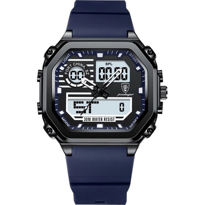 Poedagar Мъжки цифров часовник Poedagar CS1765, силикон, син, черен циферблат (CS1765)