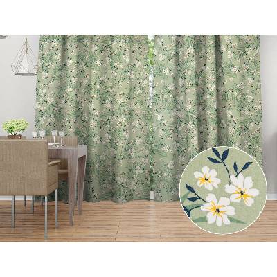 Biante Bavlněný závěs Sandra SA-793 Žluto-oranžové květiny na zeleném 150x140 cm