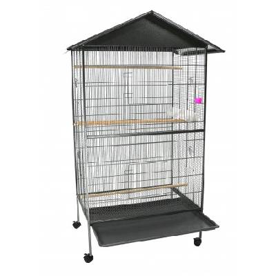 Velká klec, voliéra pro papoušky, ptáky i hlodavce, kovová se stříškou. Metra, 105x73x167cm.