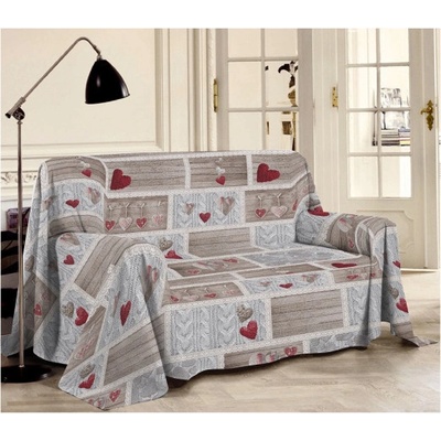 Mondo Italia Viacúčelová bavlnená prikrývka Shabby love červené srdiečka Červená 250x290 cm