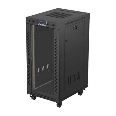 Lanberg Комуникационен шкаф Lanberg Rack Cabinet 19" Free-Standing 24U/600X800 (FlAT Pack) With Glass Door LCD Black V2 (FF01-6824-12BL)