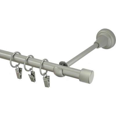 OK-GarnýžeCZ Garnýž kovová jednořadá 16mm Pullo stříbrná mat 190 cm do stěny / kroužky s žabkou